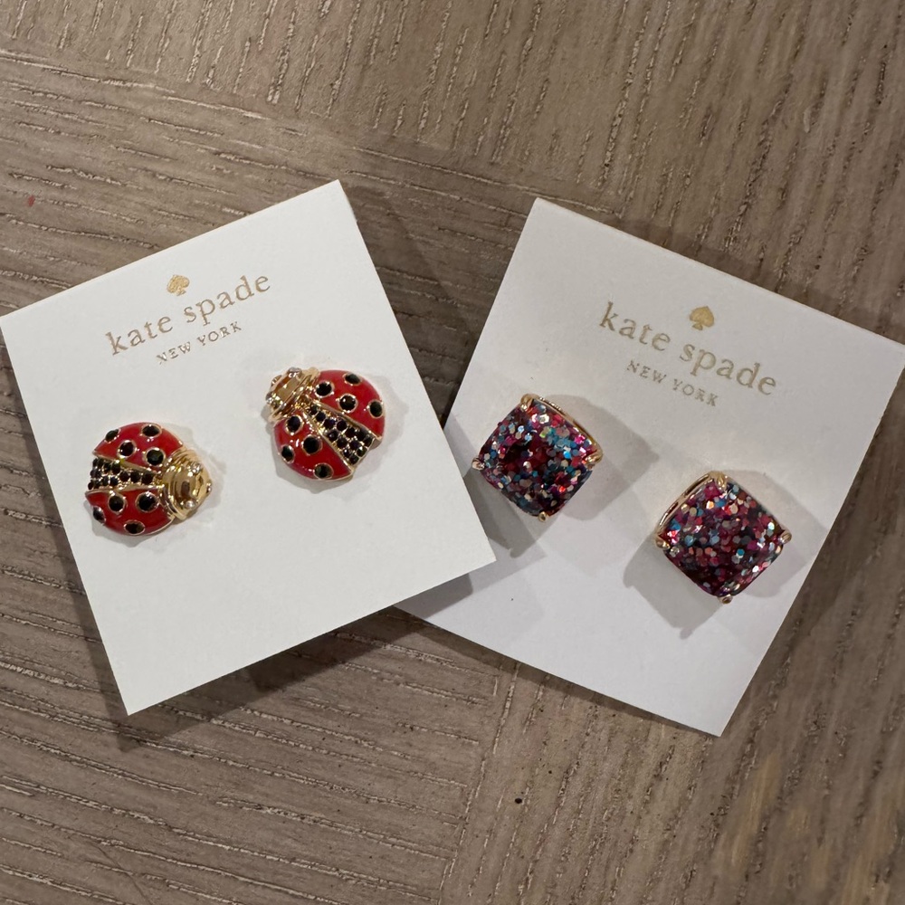 Kate Spade Red Ladybug and Glitter Earrings